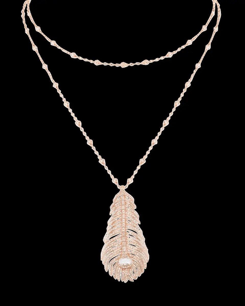 Boucheron Plume de Paon 18K Pink Gold Diamond Pendant Necklace | Thumbnail 2