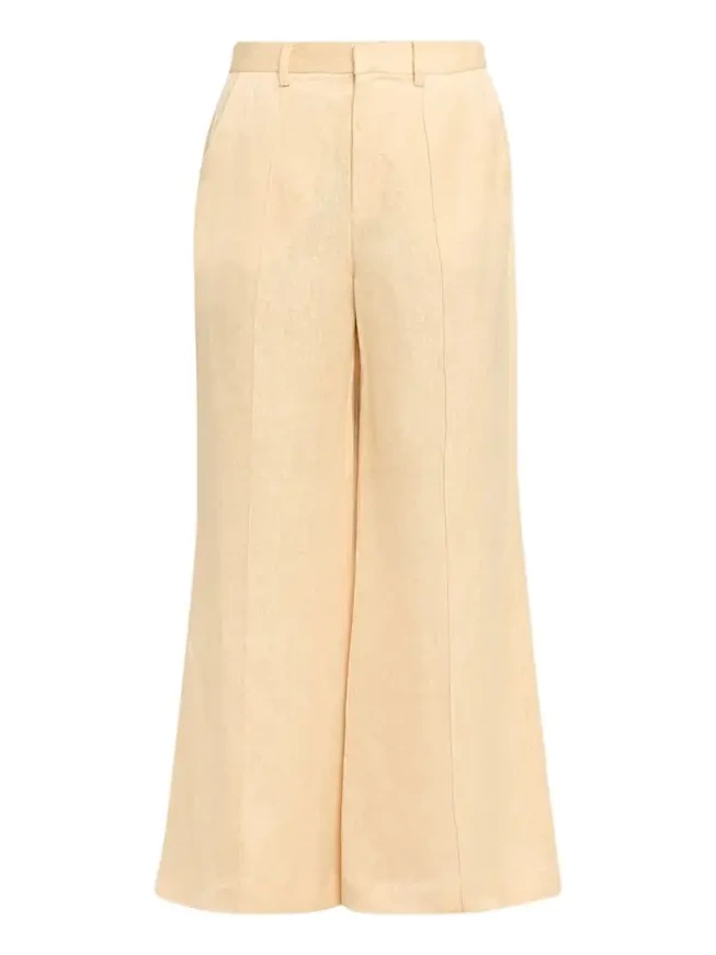 Paneled Satin Jacquard Pintuck Flare Trousers