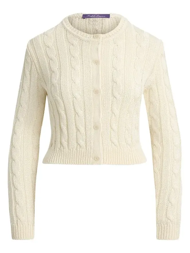 High-Shine Cable-Knit Silk Cropped Cardigan High-Shine Cable-Knit Silk Cropped Cardigan