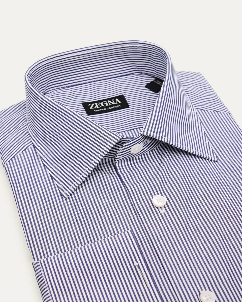 ZEGNA Men's Trofeo Comfort Cotton Pinstripe Dress Shirt | Thumbnail 2
