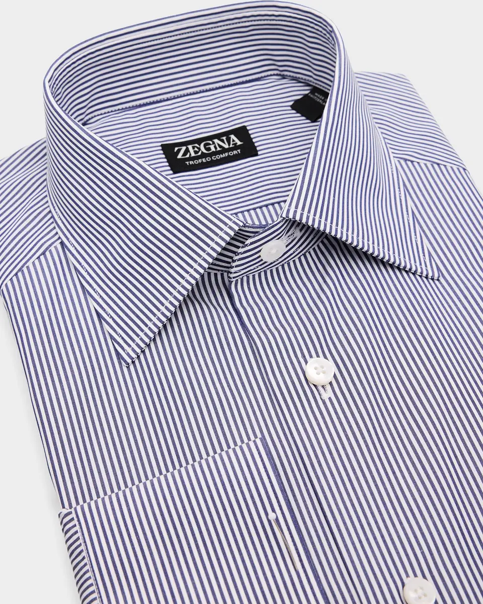 ZEGNA Men's Trofeo Comfort Cotton Pinstripe Dress Shirt | Thumbnail 3