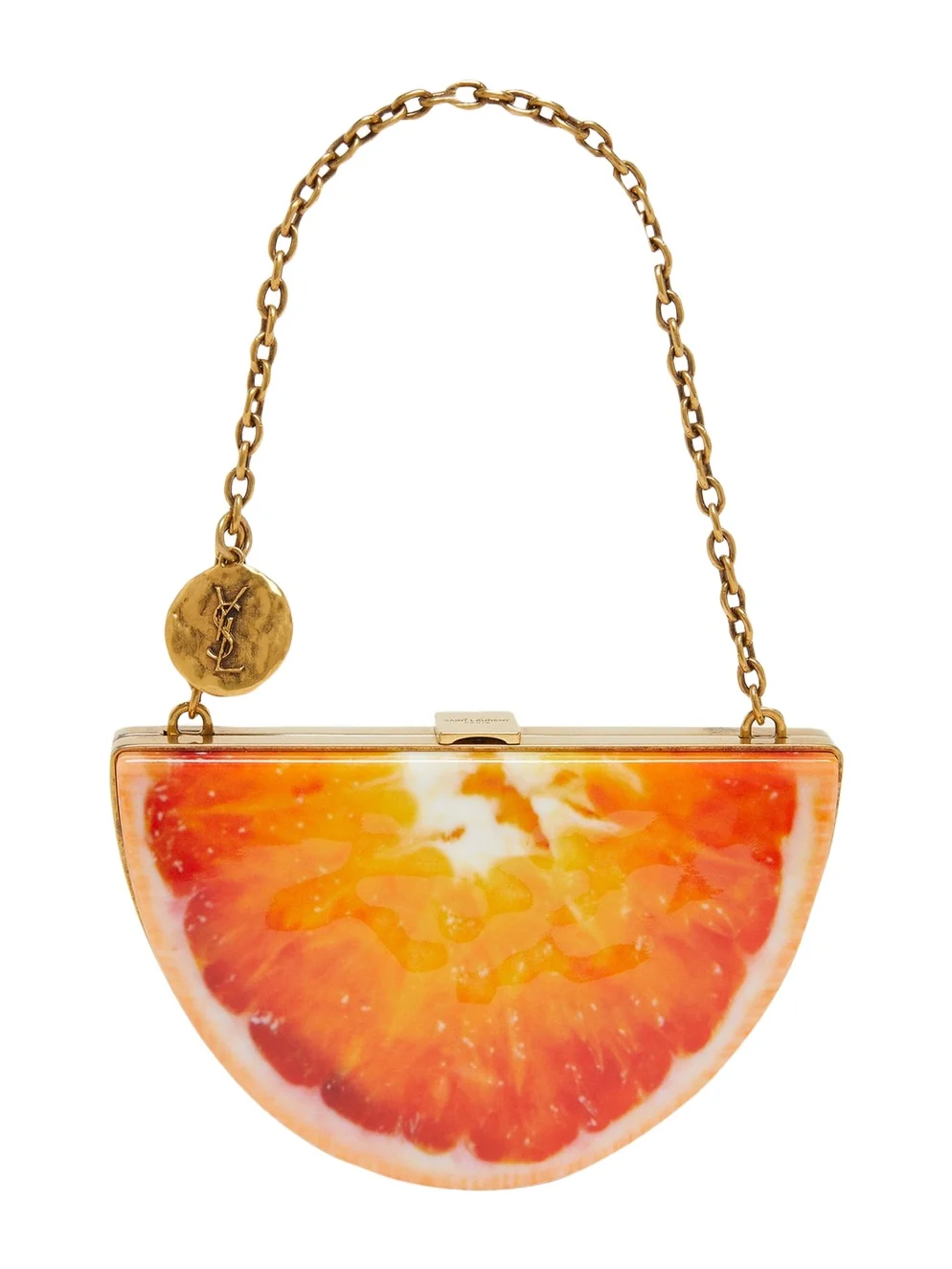Saint Laurent Mini Orange Wedge Resin Clutch Bag