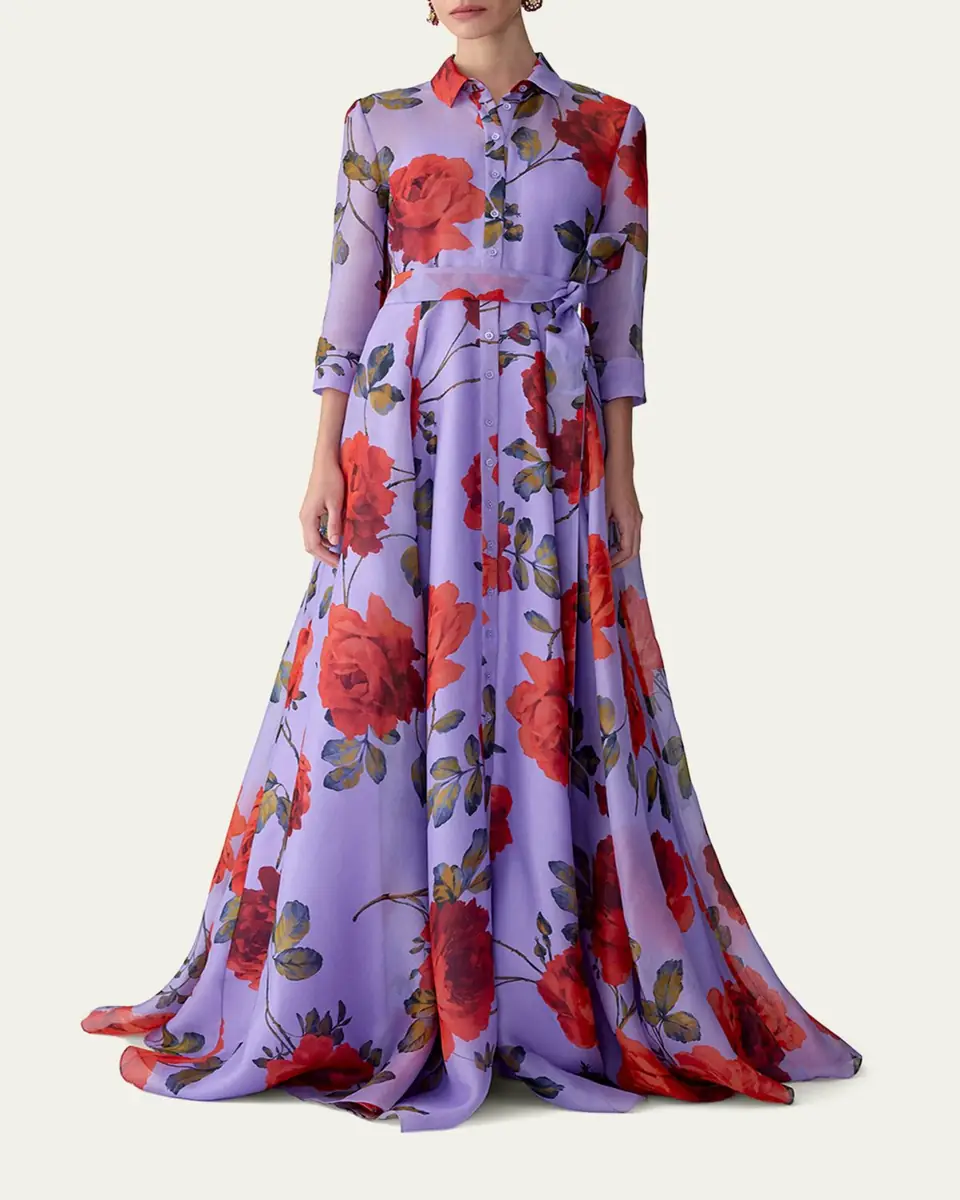 Carolina Herrera Rose Silk Organza Long-Sleeve Trench Gown | Thumbnail 2 Carolina Herrera Rose Silk Organza Long-Sleeve Trench Gown | Thumbnail 2