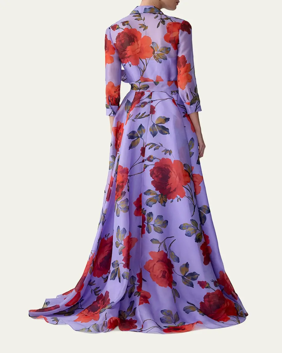 Carolina Herrera Rose Silk Organza Long-Sleeve Trench Gown | Thumbnail 3 Carolina Herrera Rose Silk Organza Long-Sleeve Trench Gown | Thumbnail 3