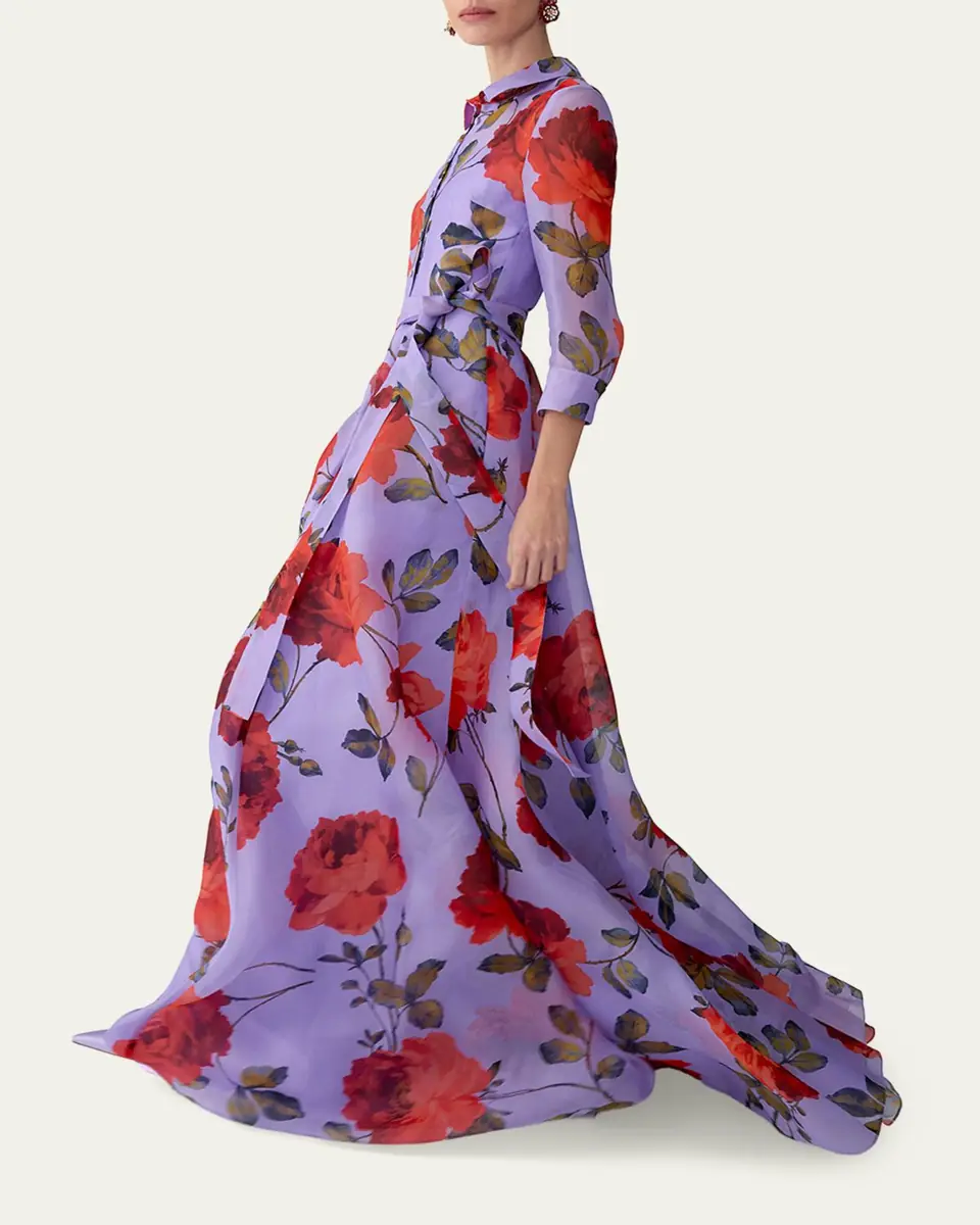 Carolina Herrera Rose Silk Organza Long-Sleeve Trench Gown | Thumbnail 4 Carolina Herrera Rose Silk Organza Long-Sleeve Trench Gown | Thumbnail 4