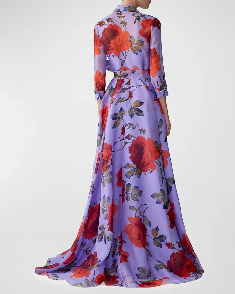 Carolina Herrera Rose Silk Organza Long-Sleeve Trench Gown | Thumbnail 5 Carolina Herrera Rose Silk Organza Long-Sleeve Trench Gown | Thumbnail 5