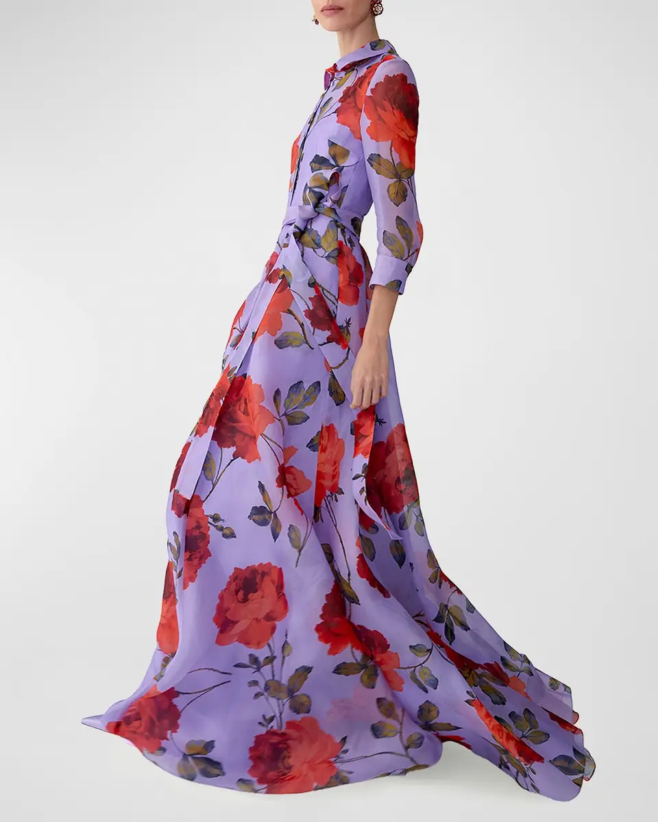 Carolina Herrera Rose Silk Organza Long-Sleeve Trench Gown | Thumbnail 6 Carolina Herrera Rose Silk Organza Long-Sleeve Trench Gown | Thumbnail 6