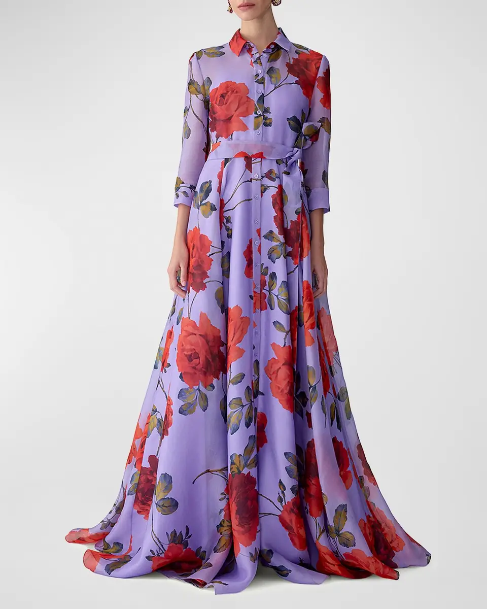 Carolina Herrera Rose Silk Organza Long-Sleeve Trench Gown | Thumbnail 7 Carolina Herrera Rose Silk Organza Long-Sleeve Trench Gown | Thumbnail 7