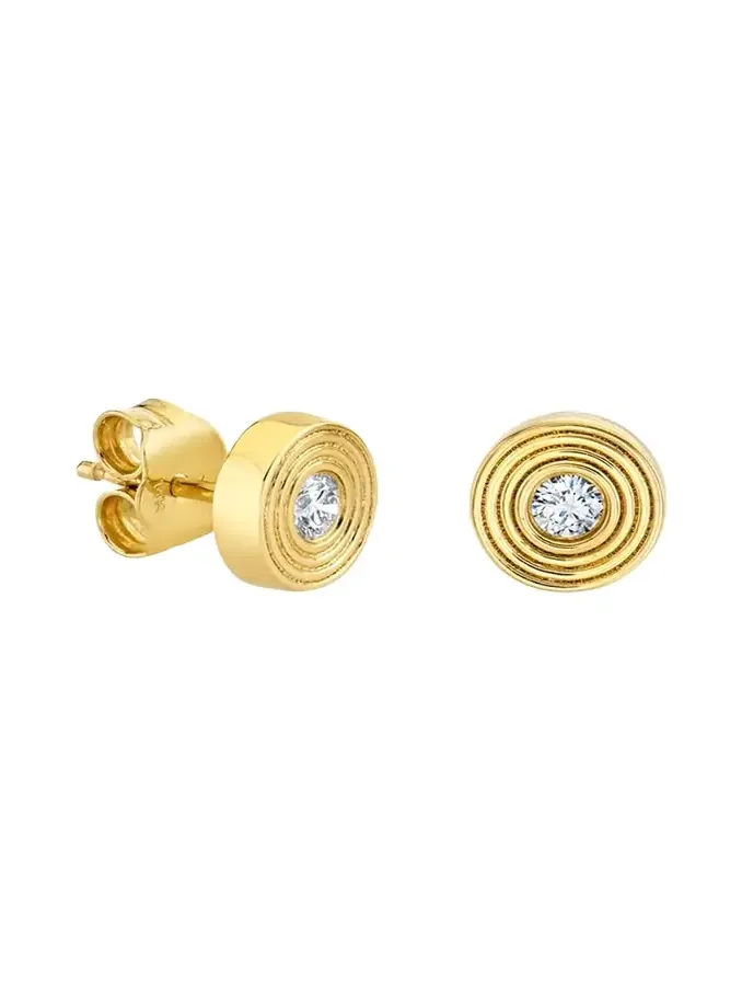14K Diamond Fluted Bezel Stud Earring, Single 14K Diamond Fluted Bezel Stud Earring, Single