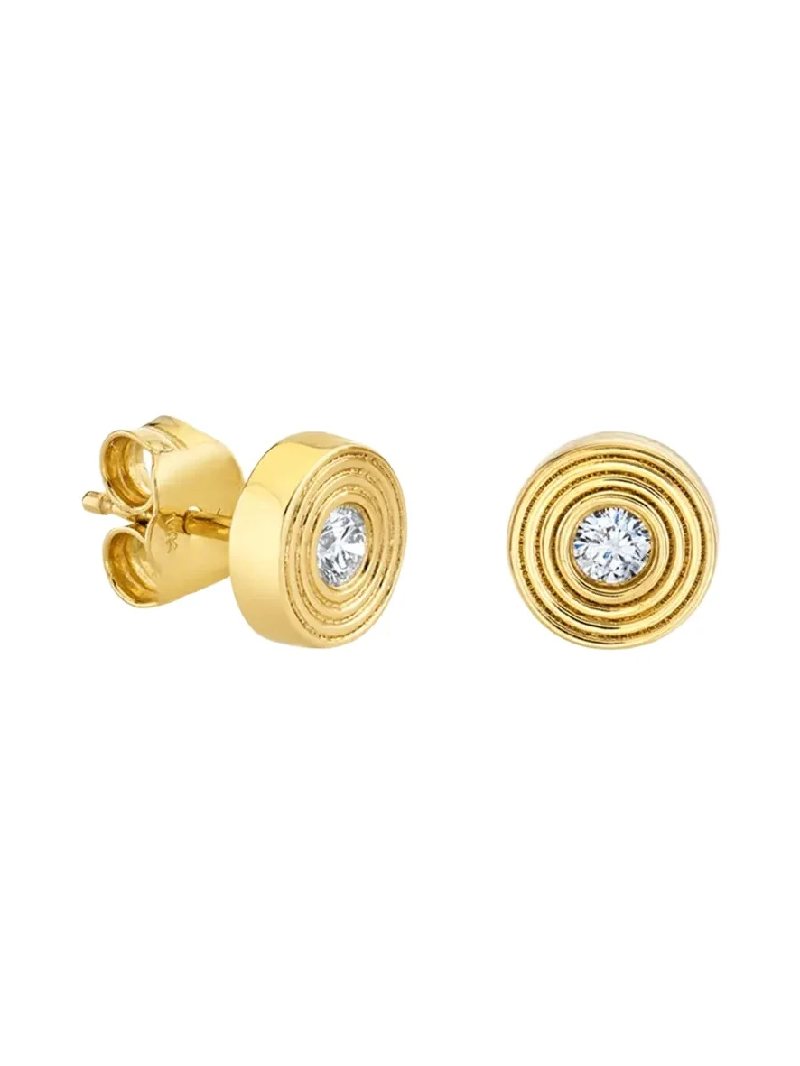 14K Diamond Fluted Bezel Stud Earring, Single 14K Diamond Fluted Bezel Stud Earring, Single