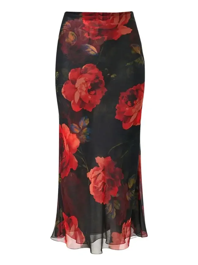 Floral Chiffon Midi Slip Skirt