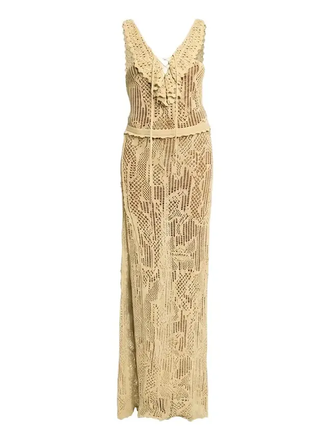 Ornella Lace-Up Crochet Knit Maxi Dress Ornella Lace-Up Crochet Knit Maxi Dress