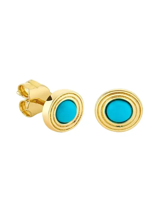 Sydney Evan 14K Turquoise Fluted Bezel Stud Earrings