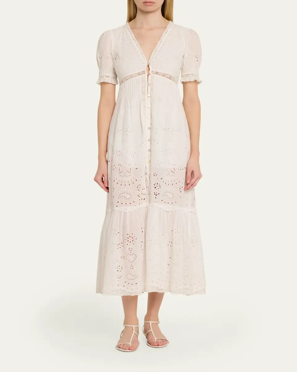 LoveShackFancy Tarragon Broderie Anglaise Midi Dress | Thumbnail 2