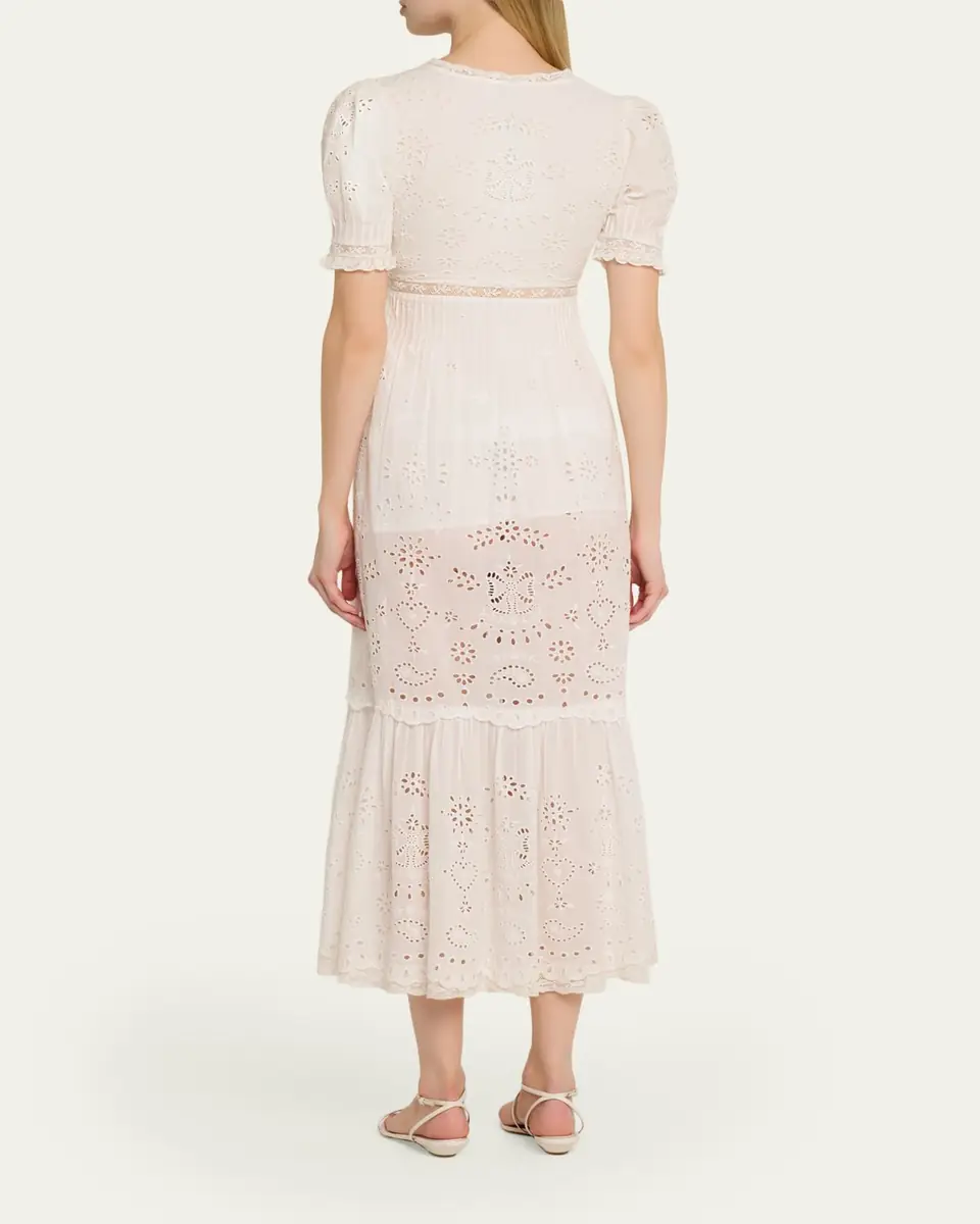 LoveShackFancy Tarragon Broderie Anglaise Midi Dress | Thumbnail 3