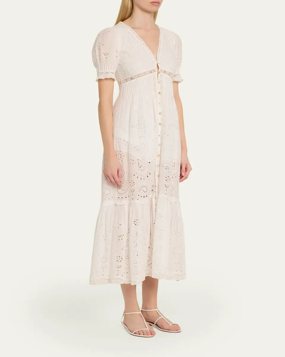 LoveShackFancy Tarragon Broderie Anglaise Midi Dress | Thumbnail 4