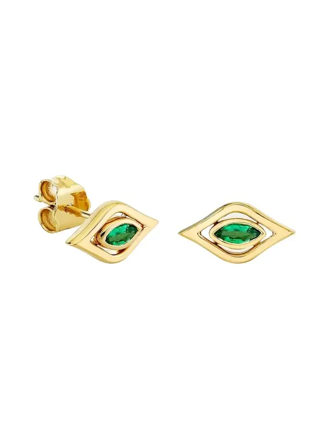 14K Emerald Fluted Evil Eye Stud Earrings 14K Emerald Fluted Evil Eye Stud Earrings