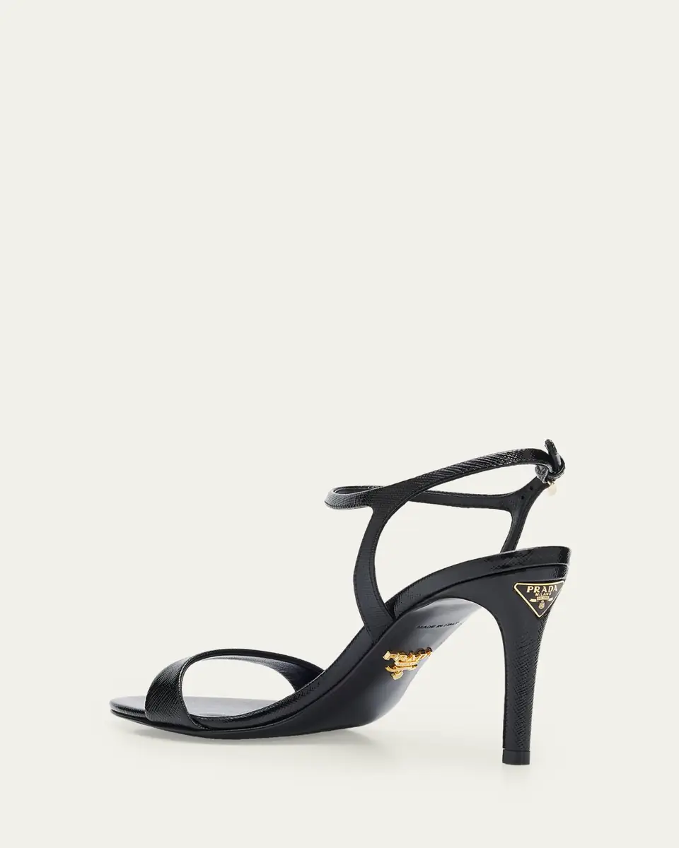 Prada 85mm Vernice Saffiano Leather Ankle-Strap Sandals | Thumbnail 2