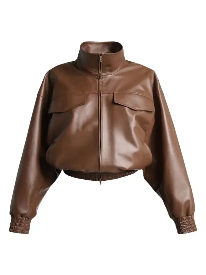 Balenciaga High-Collar Leather Blouson Jacket