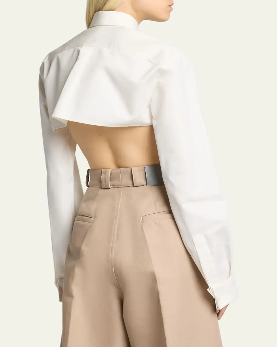 Balenciaga Organdi Cotton-Silk Poplin Crop Collared Shirt | Thumbnail 3