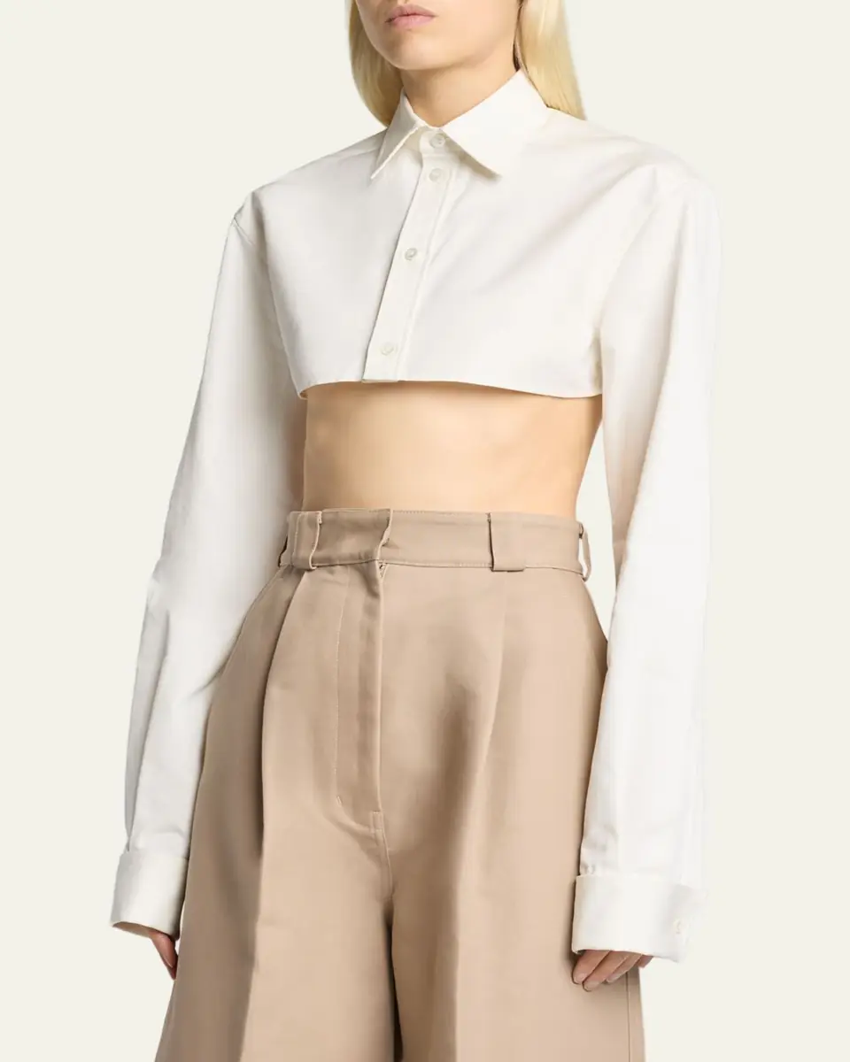 Balenciaga Organdi Cotton-Silk Poplin Crop Collared Shirt | Thumbnail 4