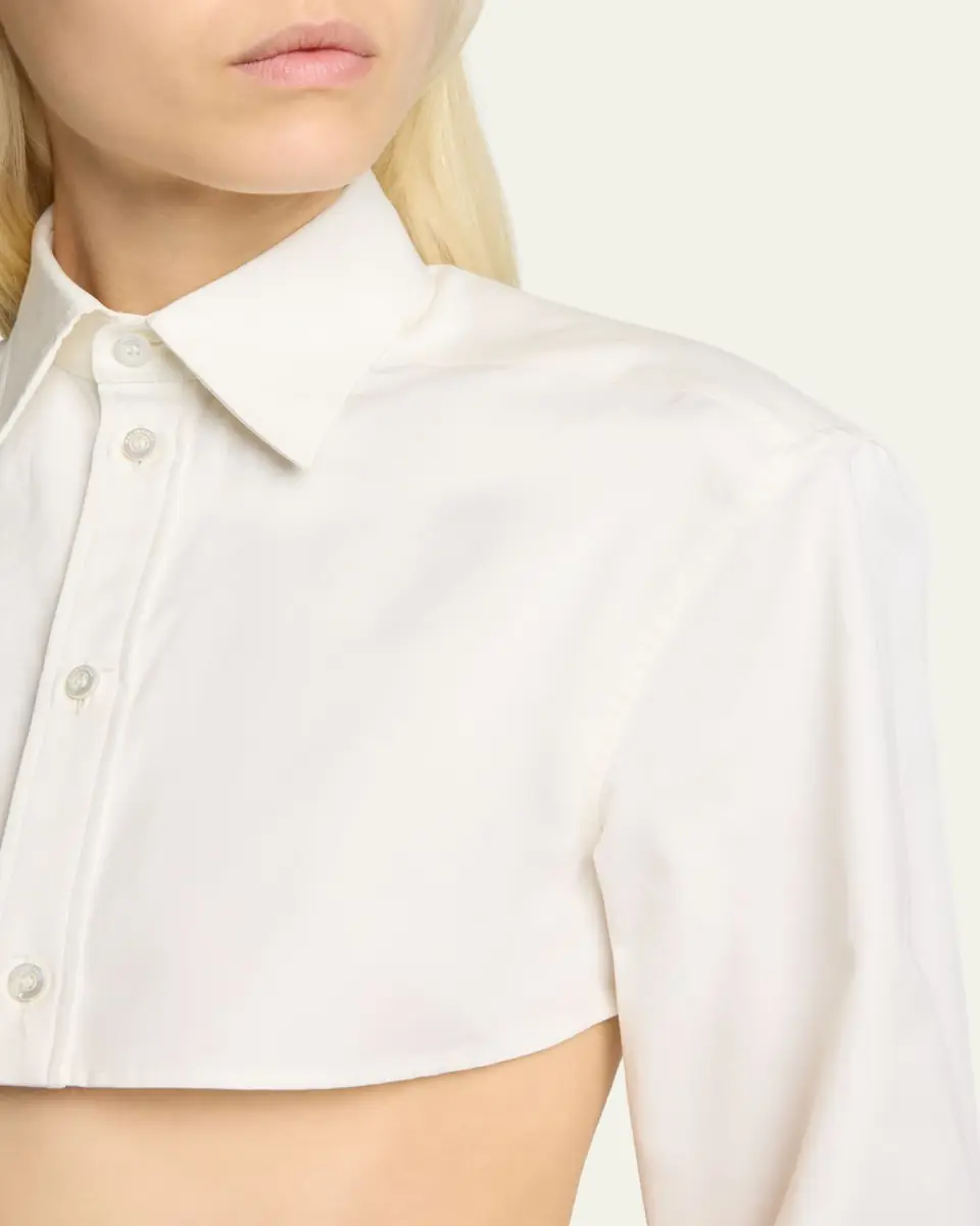 Balenciaga Organdi Cotton-Silk Poplin Crop Collared Shirt | Thumbnail 5