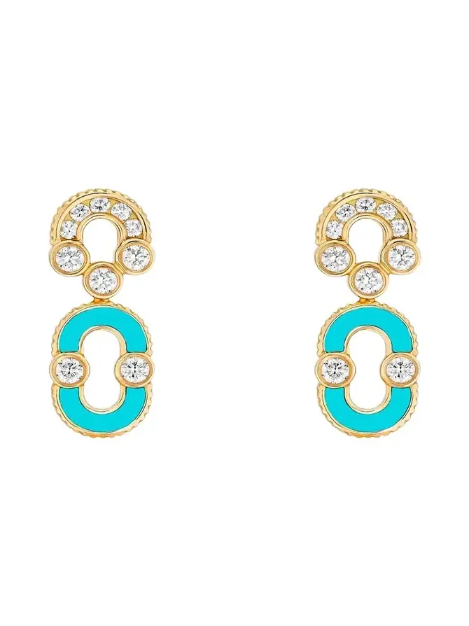 18K Gold, Turquoise & 0.95 TCW Drop Earrings