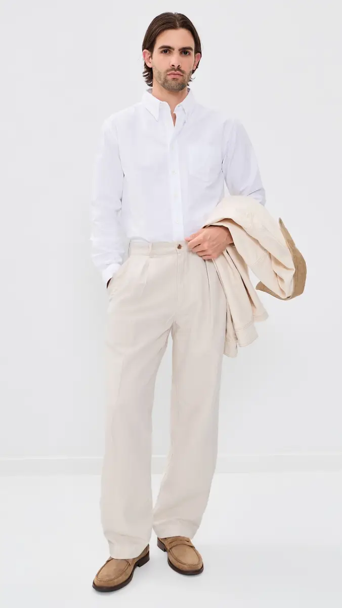 Knickerbocker Canal Pleated Twill Cotton and Linen Pants Birch | Thumbnail 5