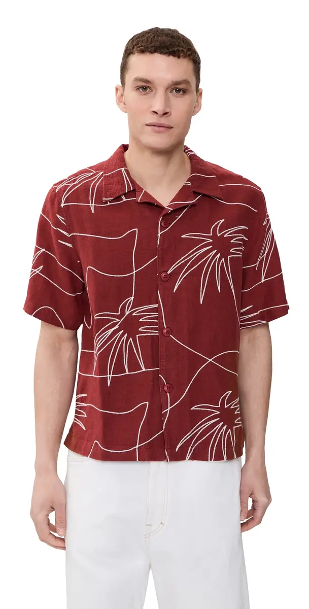 Far Afield Veloso Embroidered Linen Palm Shirt