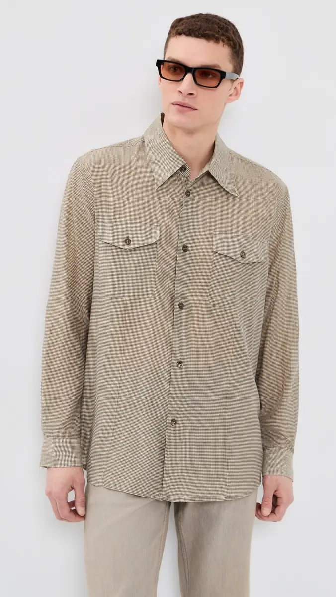 Our Legacy Cotton Silk Plough Shirt Hazel Grid Cloud Cotton Silk | Thumbnail 2
