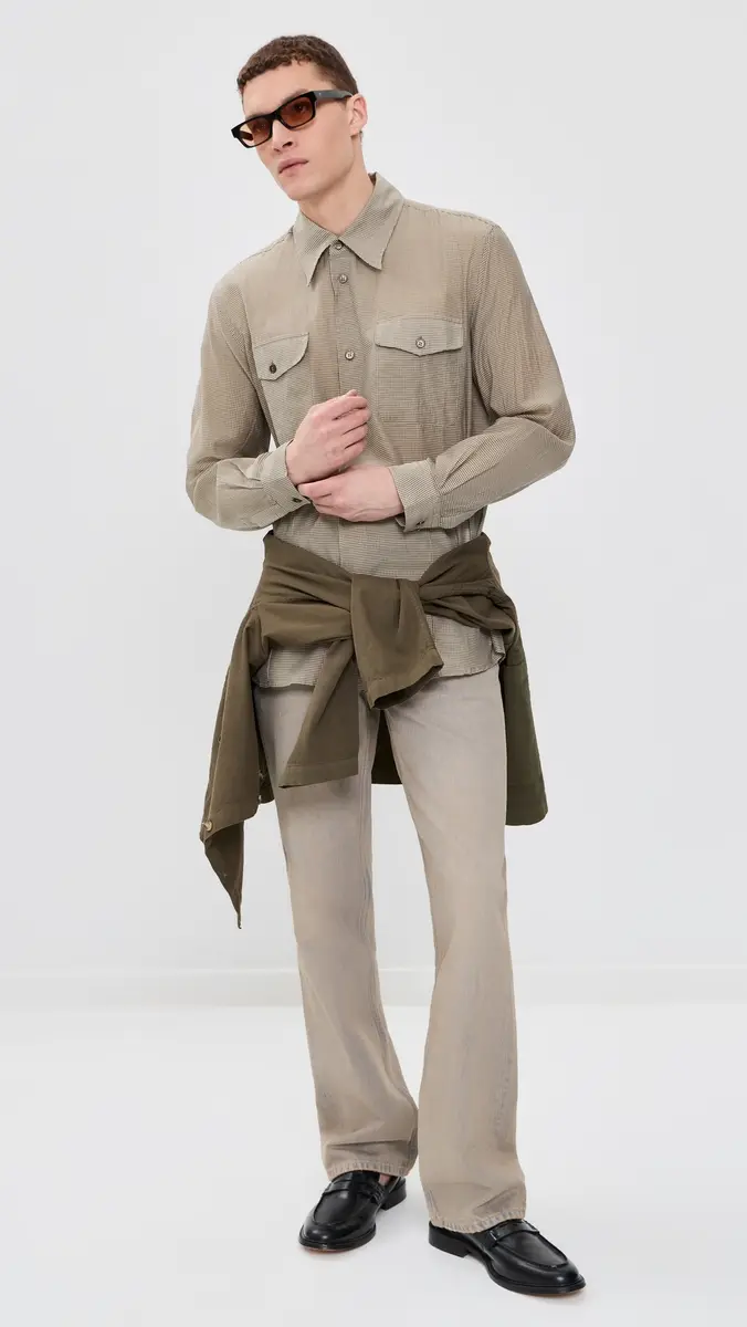 Our Legacy Cotton Silk Plough Shirt Hazel Grid Cloud Cotton Silk | Thumbnail 5