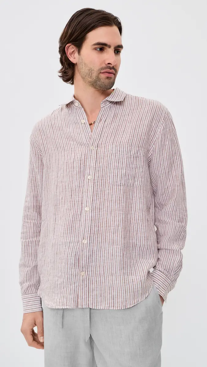 Frescobol Carioca Telles Linen Striped Shirt Caramel | Thumbnail 2 Frescobol Carioca Telles Linen Striped Shirt Caramel | Thumbnail 2