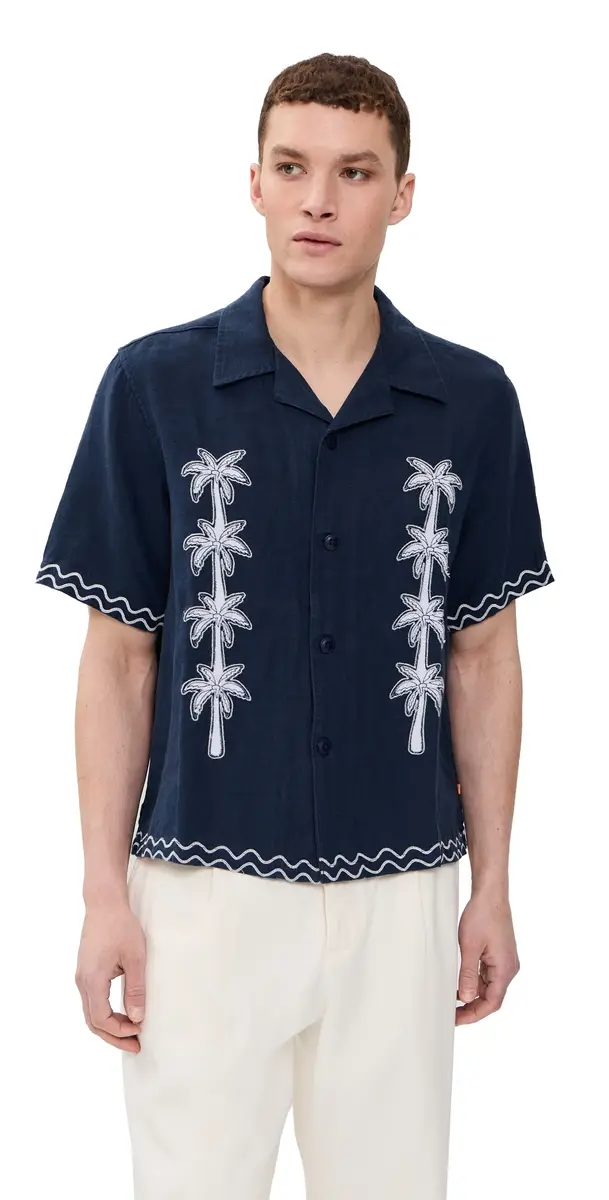 Far Afield Veloso Flock Linen Palm Shirt