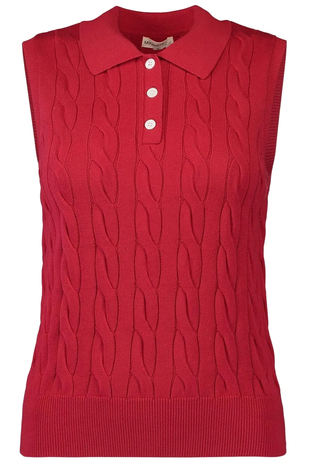 Sleeveless Cable Knit Polo