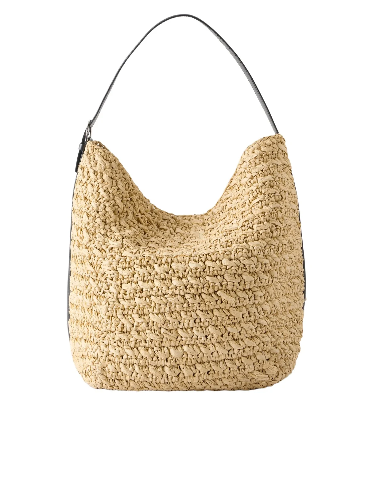 Leather-trimmed Raffia Shoulder Bag