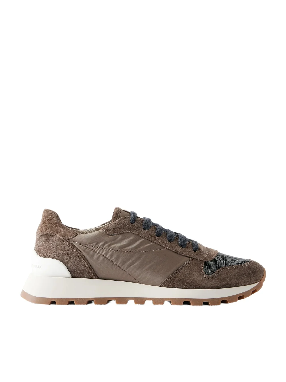 Brunello Cucinelli Monilli Runner Bead-embellished Shell And Suede Sneakers - Brown