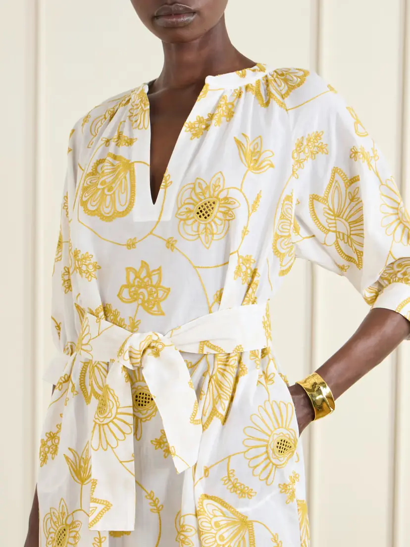Eres Sari Anjana Belted Embroidered Cotton-blend Midi Dress | Thumbnail 4