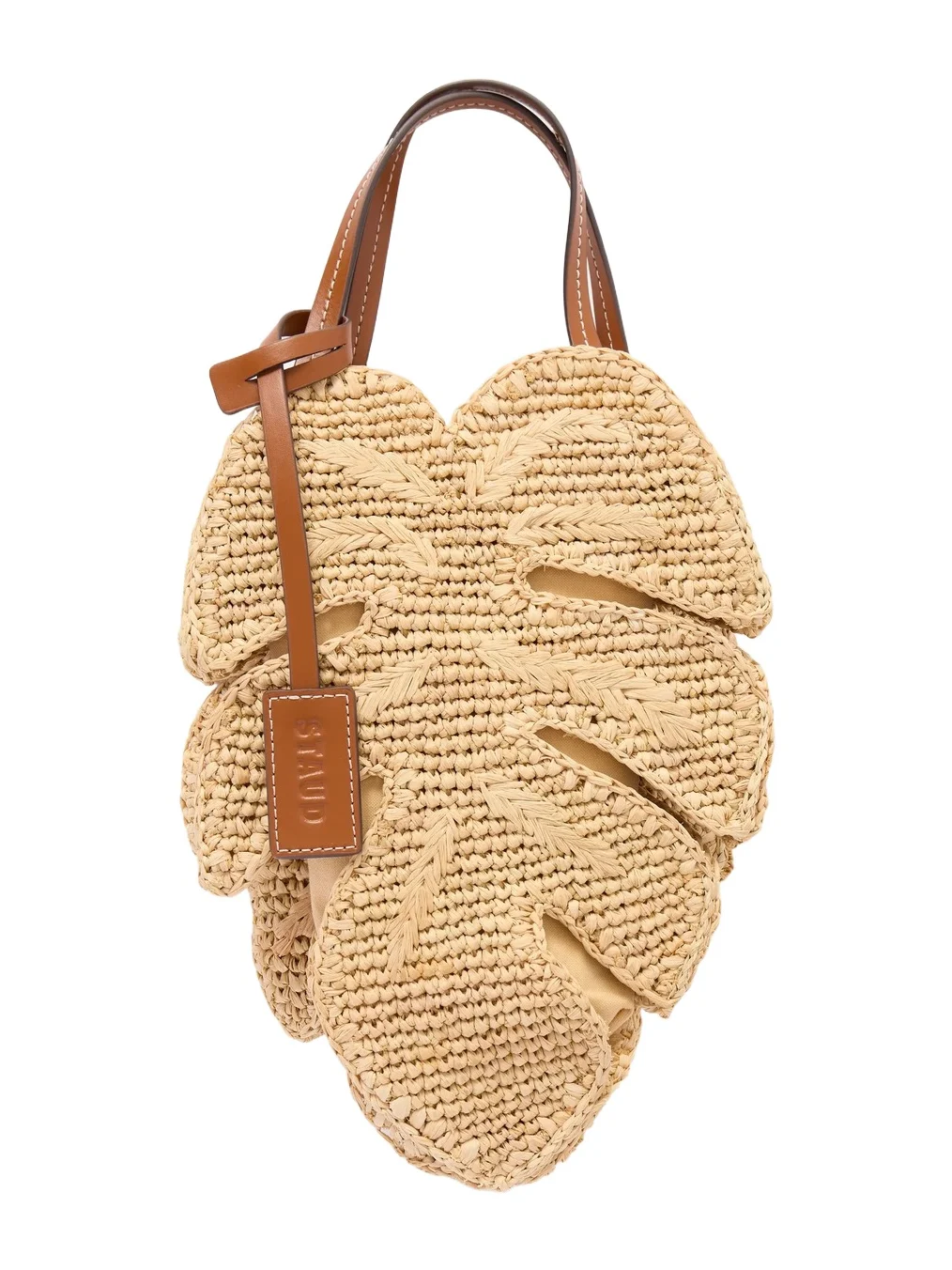 Staud Palm Leather-trimmed Raffia Top Handle Bag