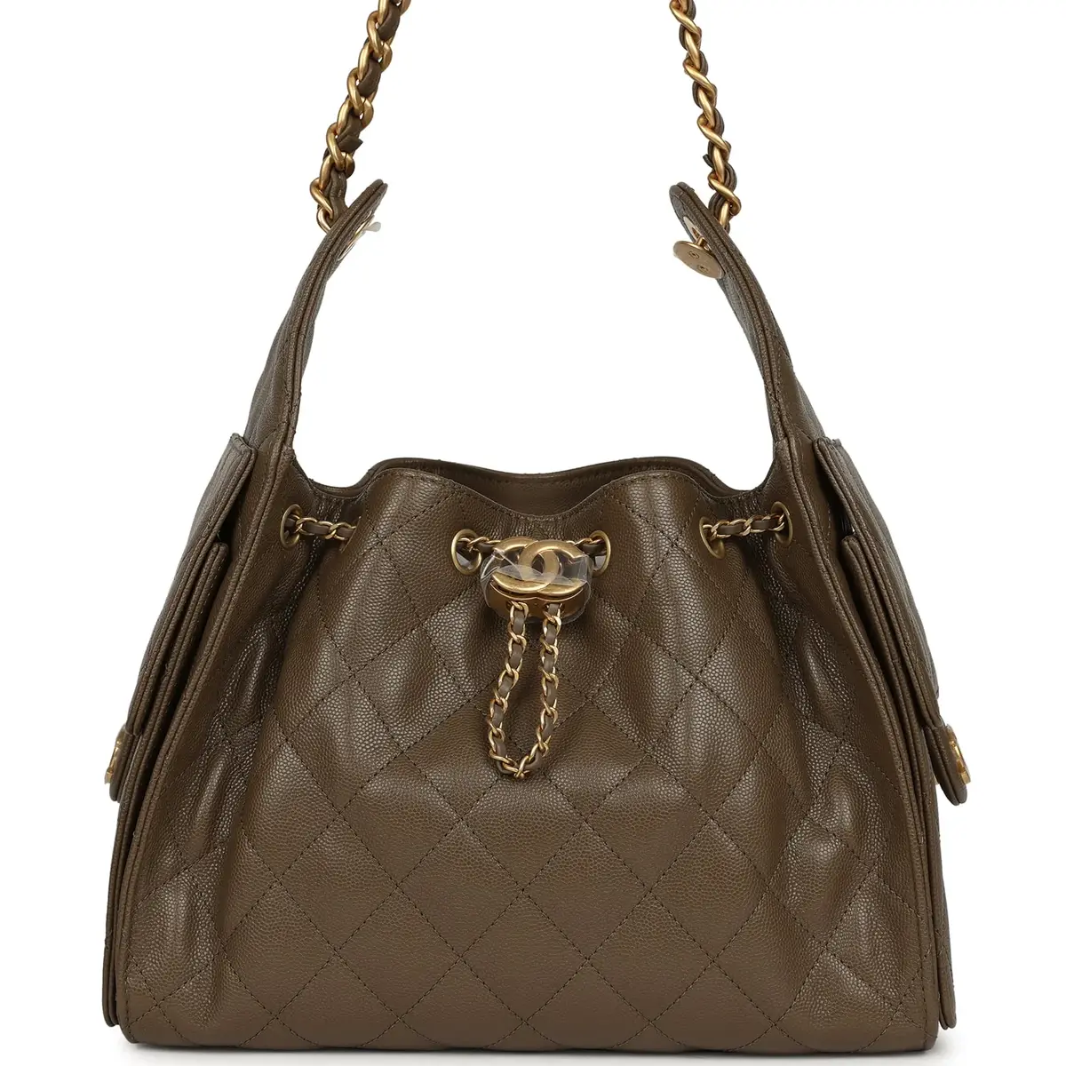 Chanel Small 25 Hobo Bag Dark Khaki Caviar Antique Gold Hardware