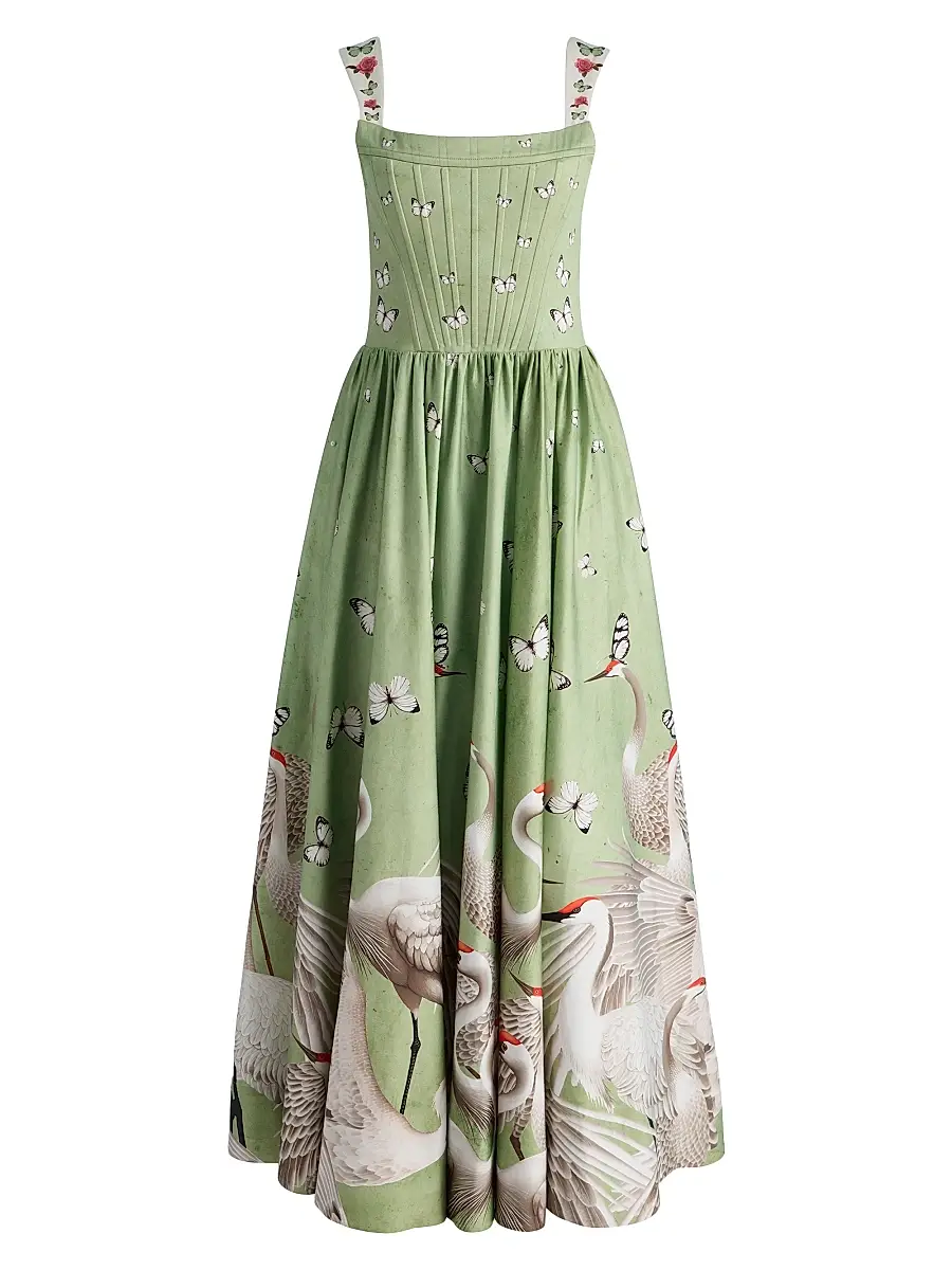 ALICE + OLIVIA Women's Guinevere Stretch-Cotton Bustier Maxi Dress - Drift Light Sage | Image 1 ALICE + OLIVIA Women's Guinevere Stretch-Cotton Bustier Maxi Dress - Drift Light Sage | Image 1