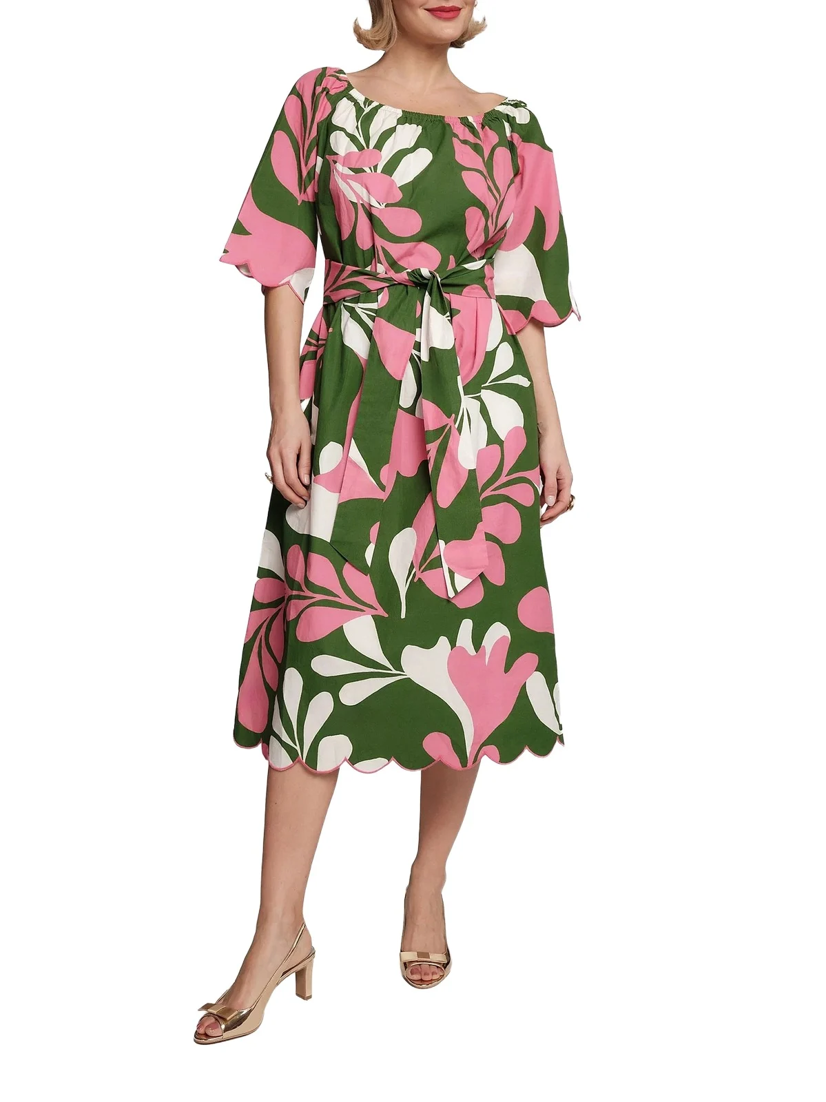 Women's Coco Modern Palm Cotton Midi-Dress Women's Coco Modern Palm Cotton Midi-Dress