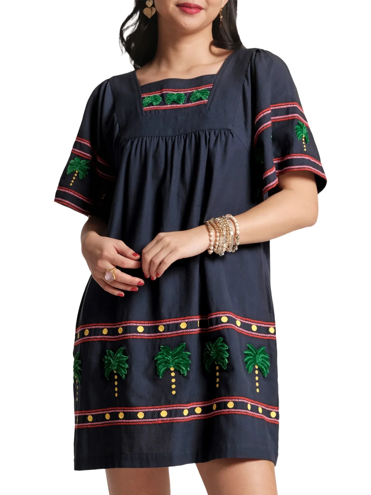 Women's Palm Picnic-Embroidered Minidress