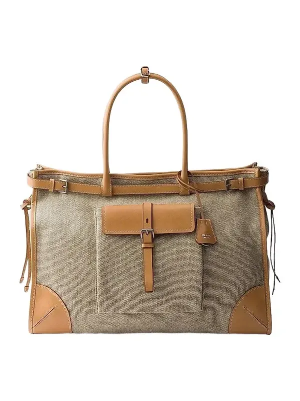 Prada Men's Bonnie Linen and Leather Tote Bag