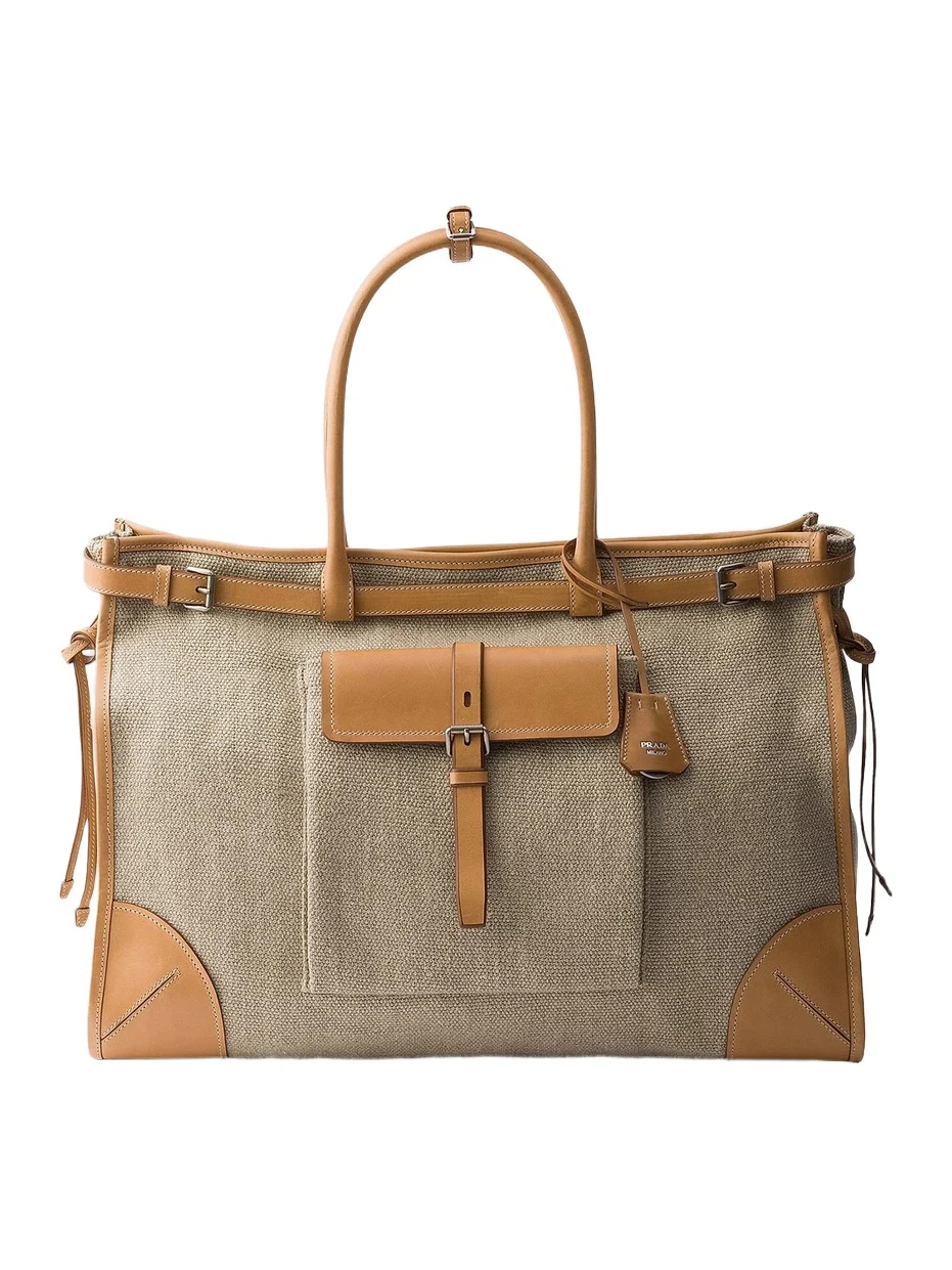 Men's Bonnie Linen and Leather Tote Bag