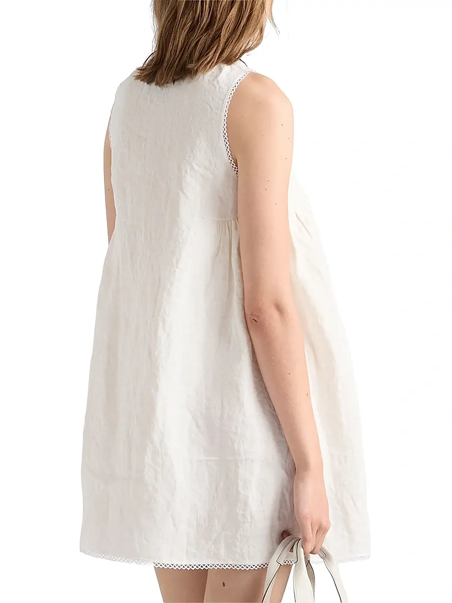 Prada Women's Embroidered Slubbed Canvas Mini-Dress | Thumbnail 3