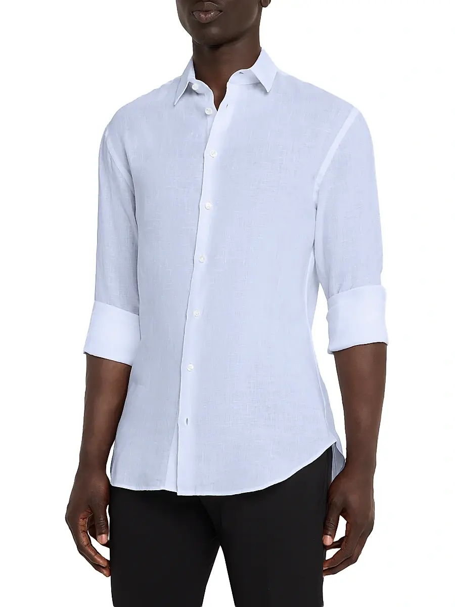 Giorgio Armani Men's Linen Button-Front Sport Shirt | Thumbnail 2 Giorgio Armani Men's Linen Button-Front Sport Shirt | Thumbnail 2
