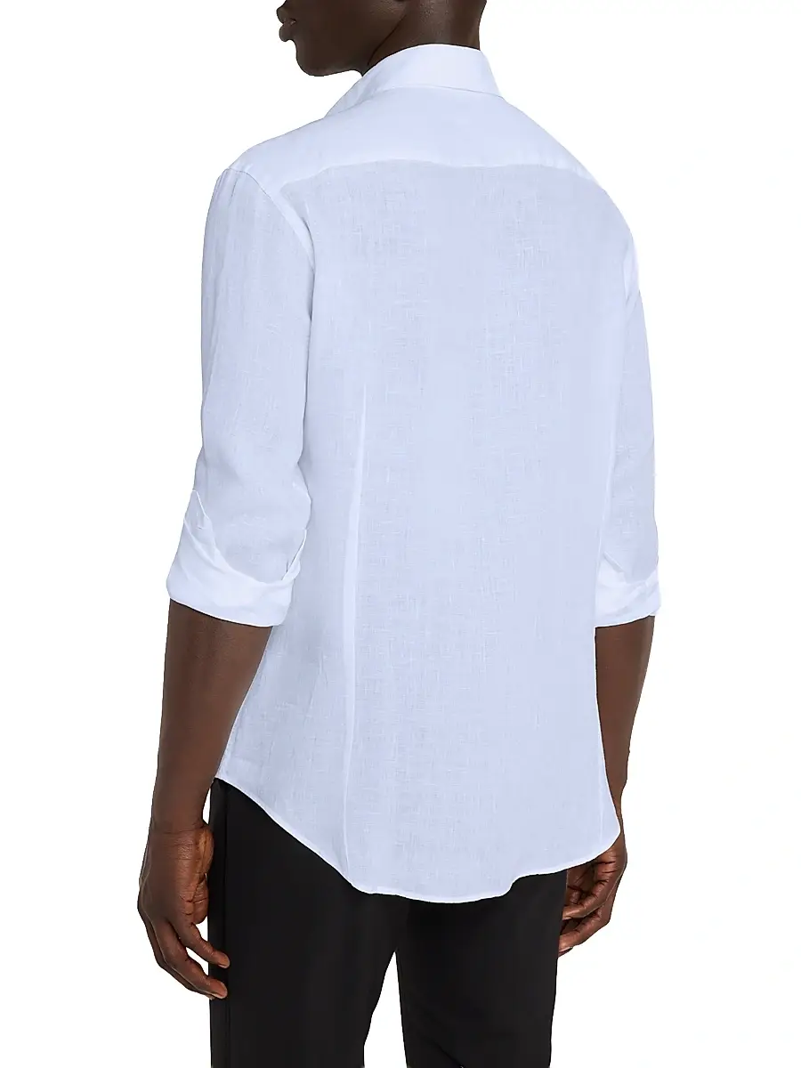 Giorgio Armani Men's Linen Button-Front Sport Shirt | Thumbnail 4 Giorgio Armani Men's Linen Button-Front Sport Shirt | Thumbnail 4
