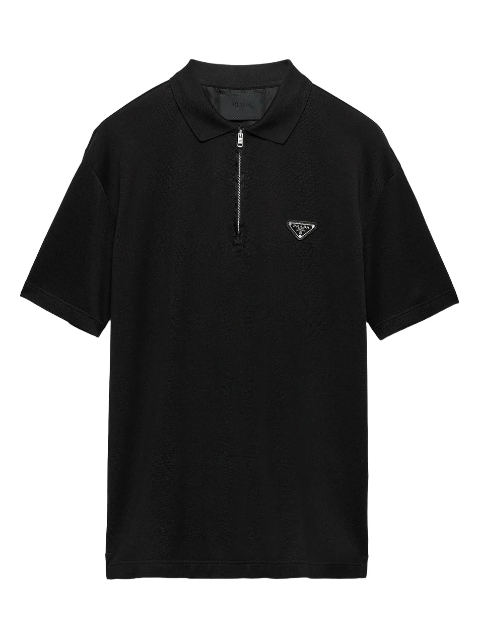 Men's Piqué Polo Shirt with Re-Nylon Details - Black