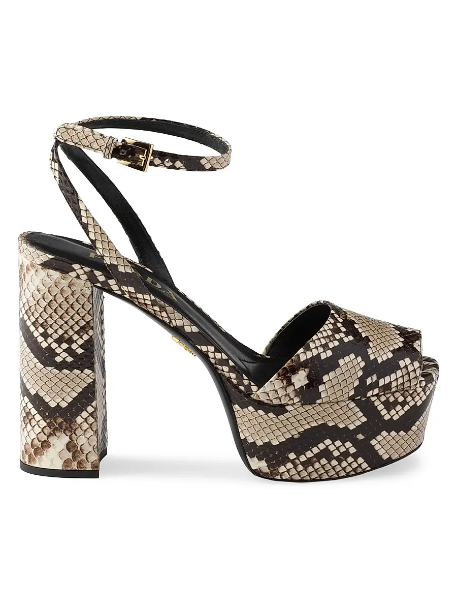 Prada Women's Python-Print Ayers Leather Platform Sandals - Beige Khaki - Size 11 | Image 1 Prada Women's Python-Print Ayers Leather Platform Sandals - Beige Khaki - Size 11 | Image 1