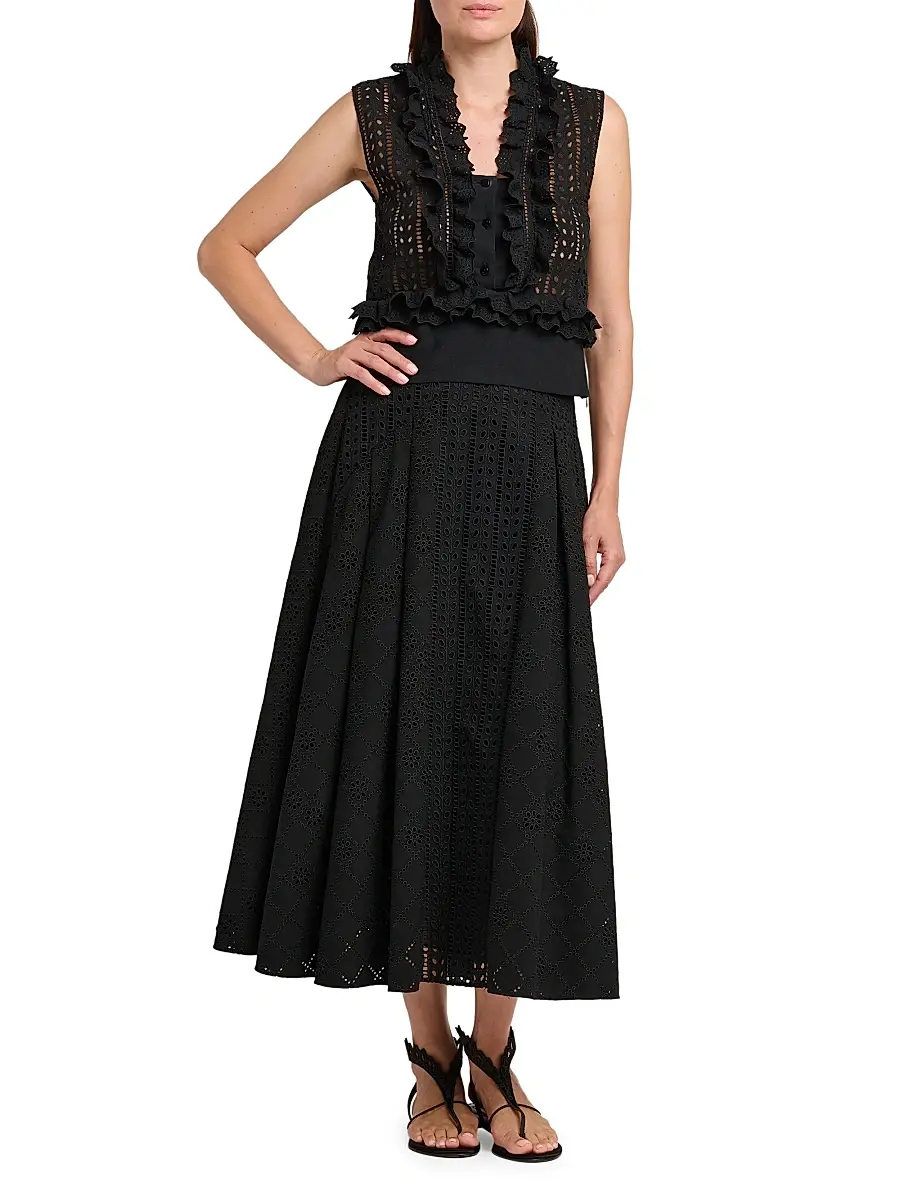 Alberta Ferretti Women's Ruffled Cotton-Blend Blouse | Thumbnail 2